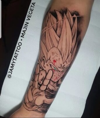 Battle-Damaged Majin Vegeta Arm Tattoo