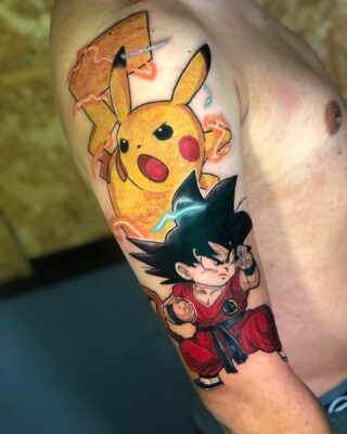 Pikachu & Goku Arm Tattoo