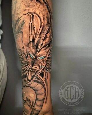 Blue Eyes Shenron Arm Tattoo