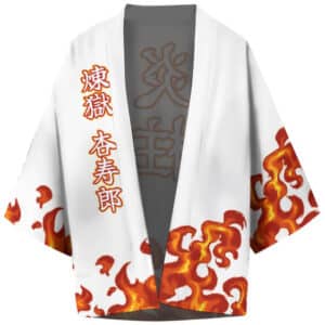 Kyojuro Rengoku Flames Design White Kimono Shirt
